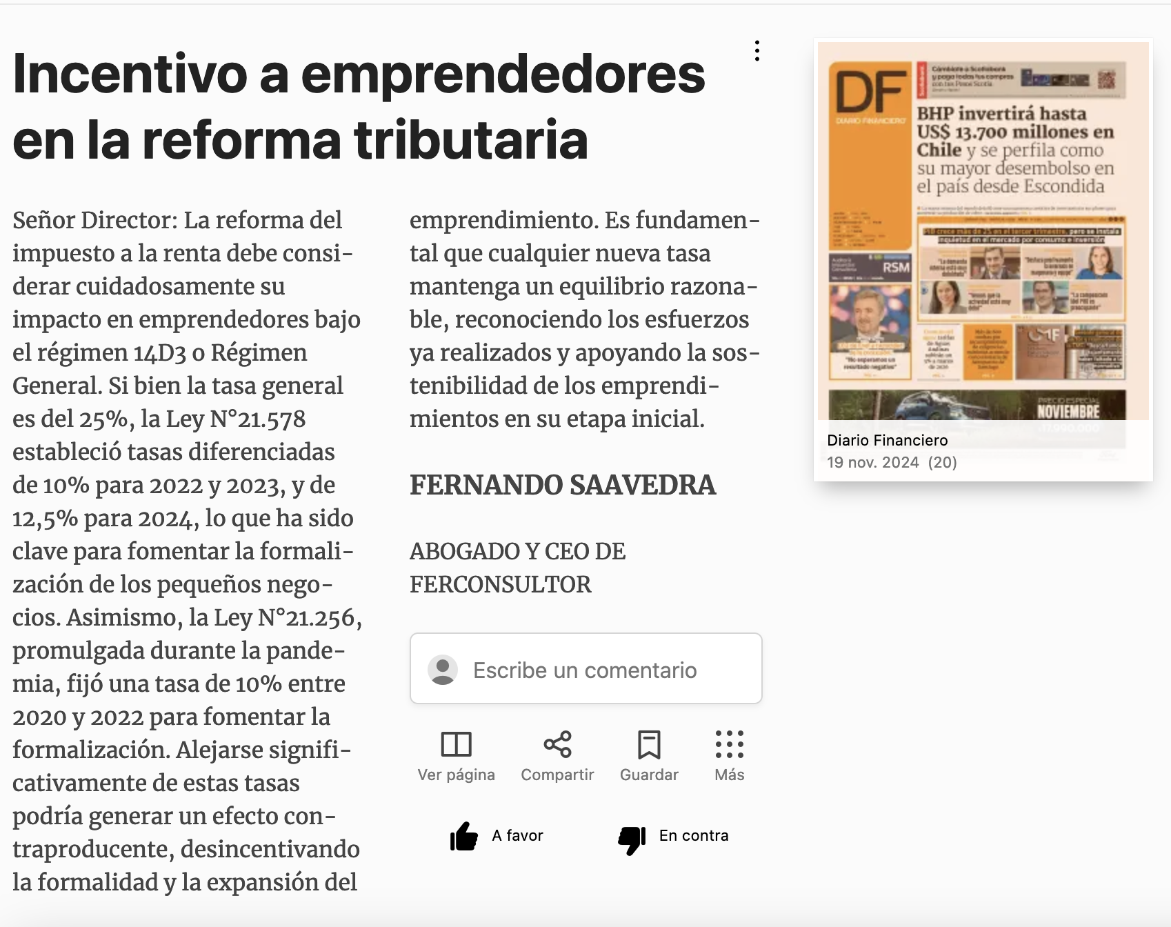 Inventivo a emprendedores en la reforma tributaria